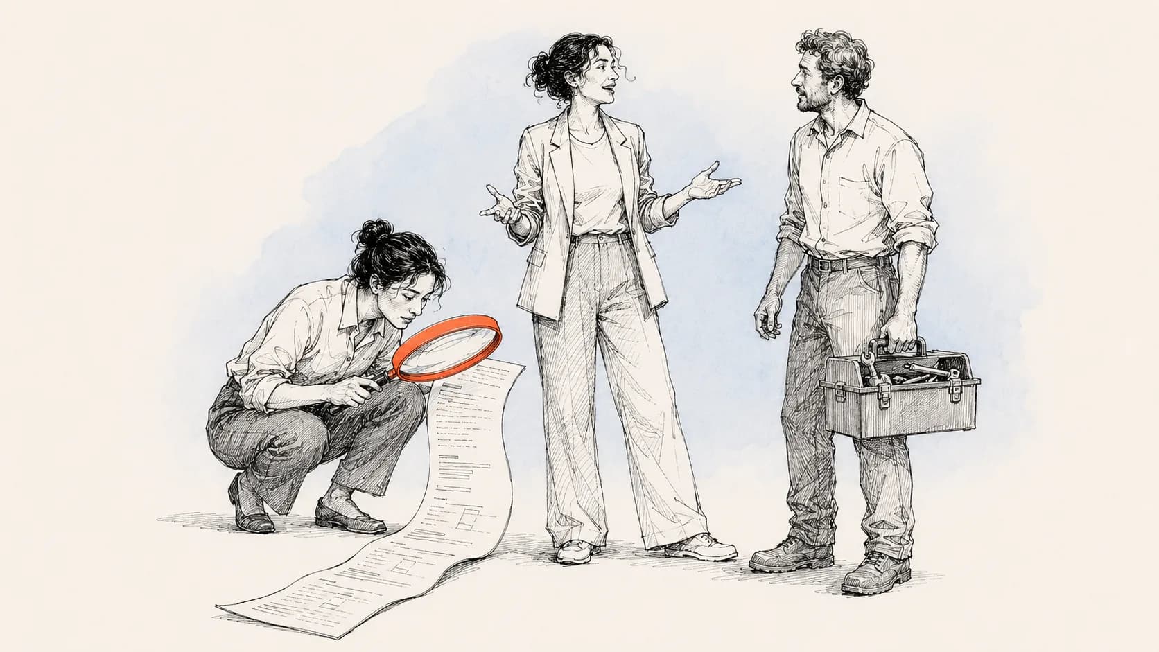Illustratie van een team dat samen aan AI-werk bouwt